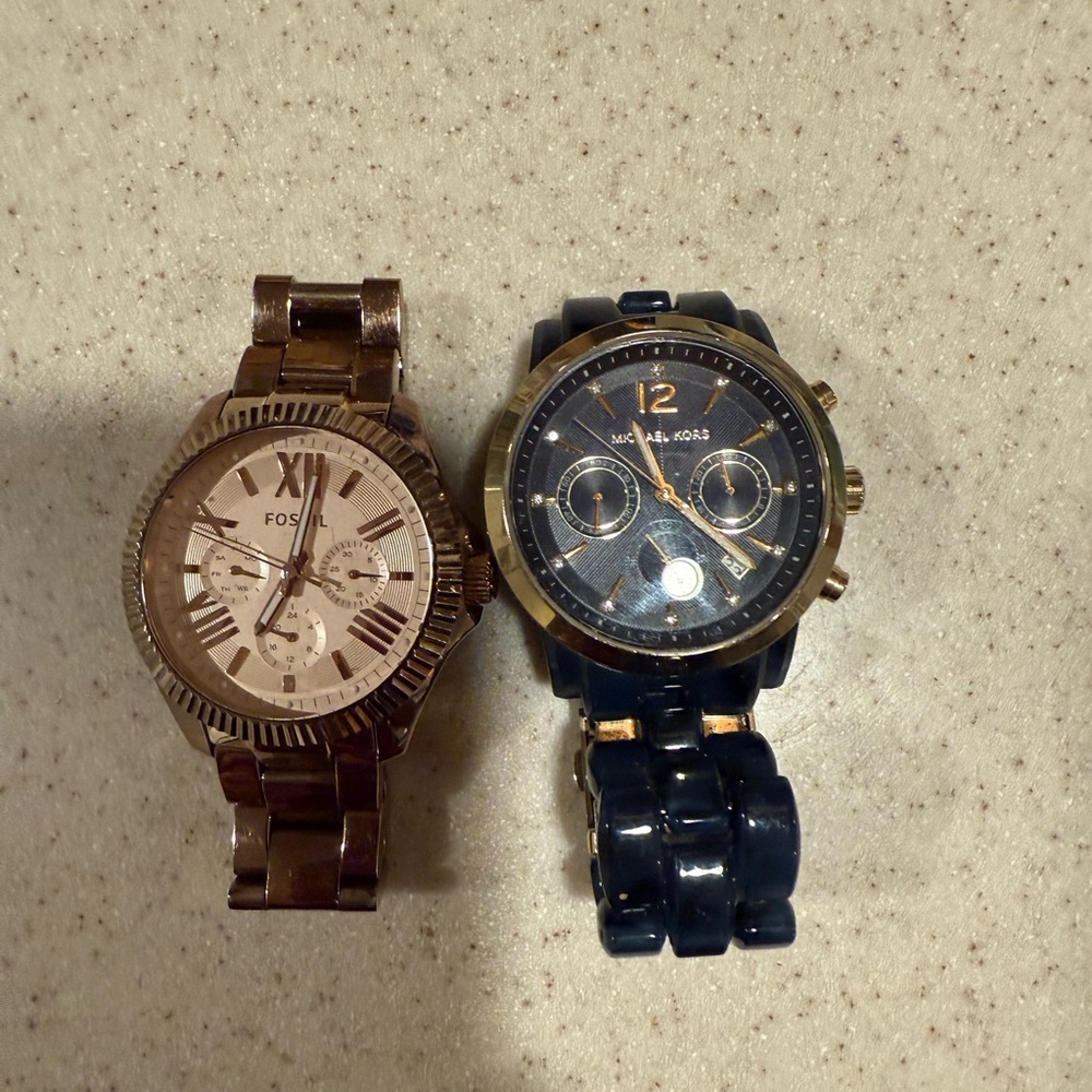 Michael Kors Blue and Fosil Gold Watch